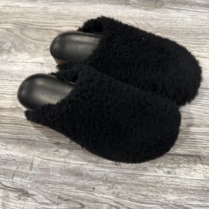 Jenni Kayne Black Faux Shearling Slip-On Mules